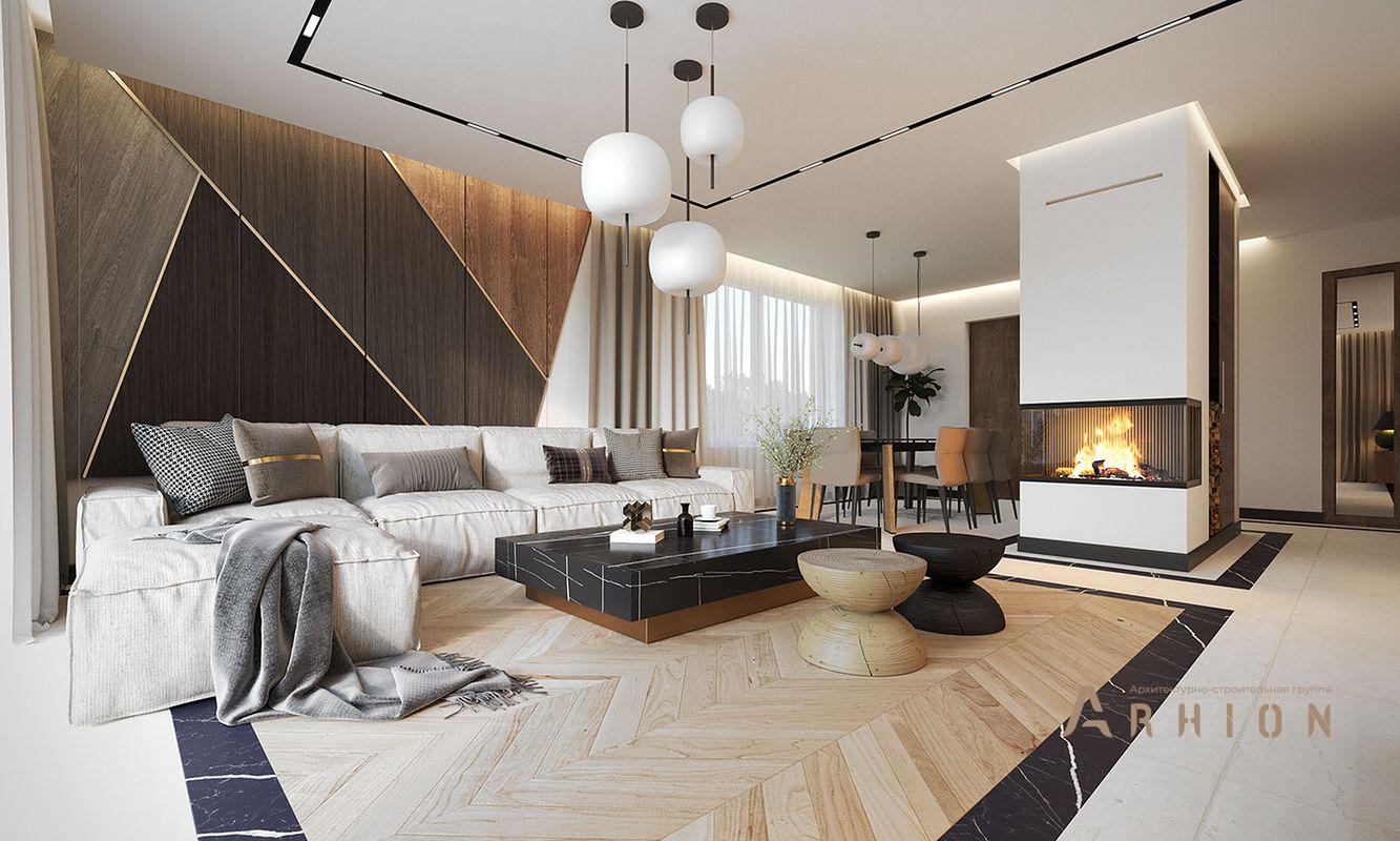 9. Проект одноэтажного дома в европейском стиле с плоской кровлей , R-14-31, площадью - 143 кв c мансардой, терассой, балконом, гаражом